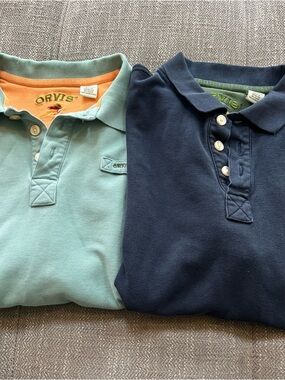 Orvis Fly Fishing Men’s embroidered polo t-shirt Medium Lot Of 2 Teal Navy